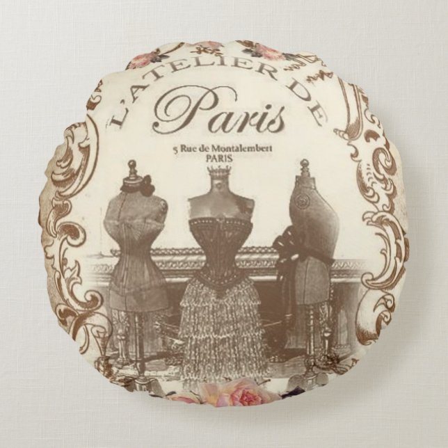 Vintages Französisch Rundes Kissen (Vorderseite)