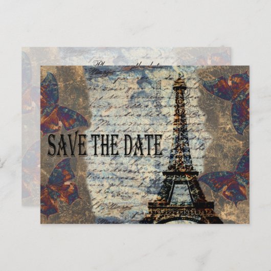 Vintages Französisch Save the Date Ankündigungspostkarte (Vorne/Hinten)
