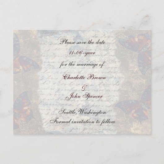 Vintages Französisch Save the Date Ankündigungspostkarte (Rückseite)