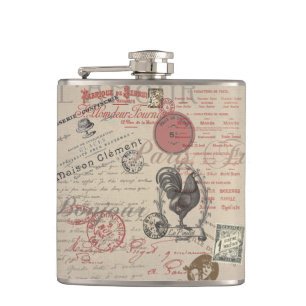 Vintages Französisch Schreiben Paris Rooster-Typog Flachmann