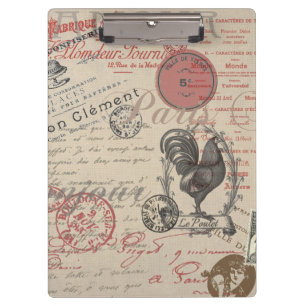 Vintages Französisch Schreiben Paris Rooster-Typog Klemmbrett