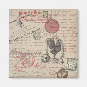 Vintages Französisch Schreiben Paris Rooster-Typog Magnet