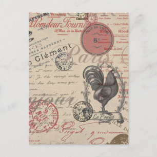 Vintages Französisch Schreiben Paris Rooster-Typog Postkarte