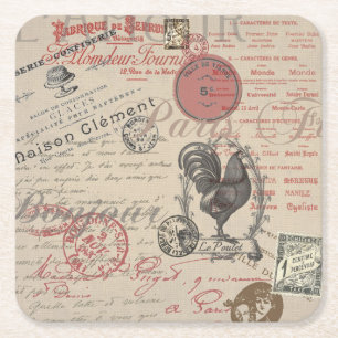 Vintages Französisch Schreiben Paris Rooster-Typog Rechteckiger Pappuntersetzer
