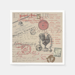 Vintages Französisch Schreiben Paris Rooster-Typog Serviette