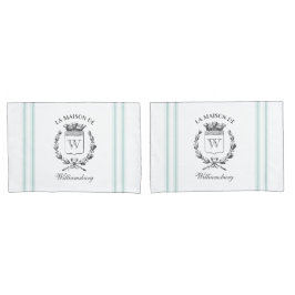 Vintages Französisches Aqua Ticking Familienwappen Kissenbezug