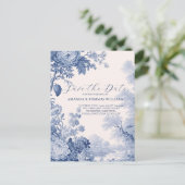 Vintages Französisches Blumentoilblau Ankündigungspostkarte (Stehend Vorderseite)