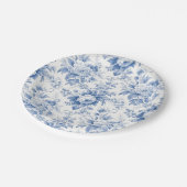 Vintages Französisches Blumentoilblau Pappteller (Schrägansicht)