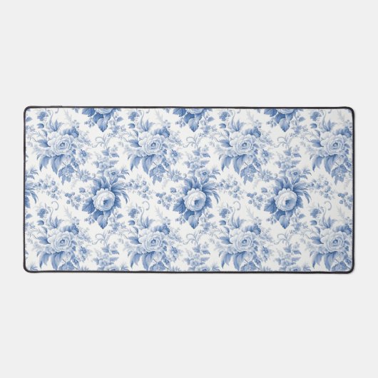 Vintages Französisches Blumentoilblau Schreibtischunterlage (Vorderseite)