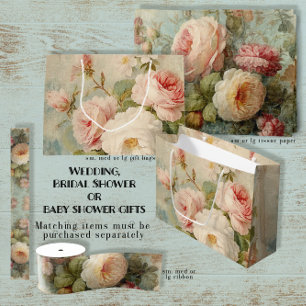 Vintages französisches Brautparty Blue Pink Rose Große Geschenktüte