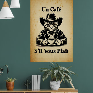 Vintages französisches Café Cat Cowboy Coffee Art  Poster