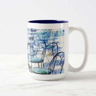 Vintages französisches Café des Morgens Zweifarbige Tasse