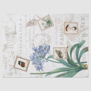 Vintages französisches Drehbuch Blume Bird Mushroo Seidenpapier