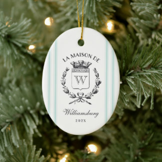 Vintages französisches Familienwappen Aqua Ticino Keramik Ornament