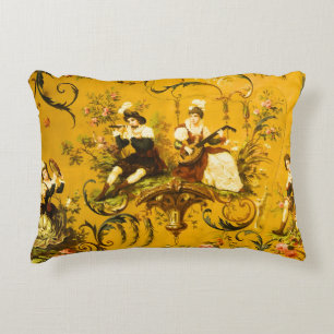 Vintages Französisches Gelbtuch Viktorianisch Dekokissen