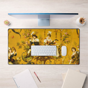 Vintages Französisches Gelbtuch Viktorianisch Schreibtischunterlage