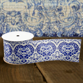 Vintages französisches Herz - Blaue und weiße Anti Satinband