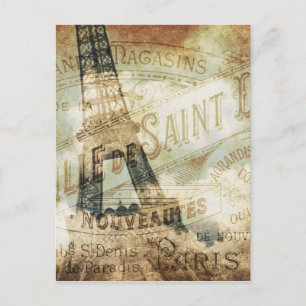 Vintages französisches Label und Eiffelturm Postkarte