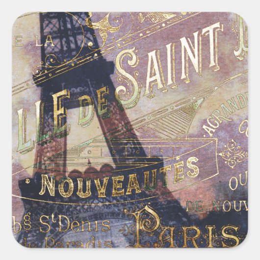 Vintages französisches Label und Eiffelturm Quadratischer Aufkleber (Vorderseite)