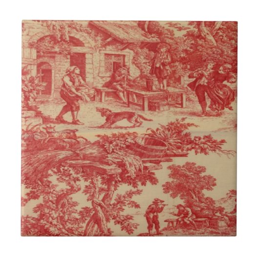 Vintages französisches Land rote CreamToile Fliese (Vorderseite)