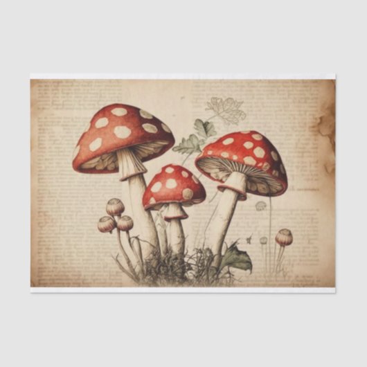Vintages französisches Mushroom Page Decoupage Seidenpapier (Vorderseite)