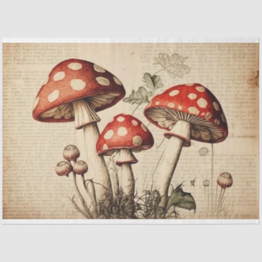 Vintages französisches Mushroom Page Decoupage Seidenpapier (Vorderseite)