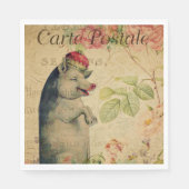 Vintages französisches Postkartenschwein mit Krone Serviette (Vorderseite)