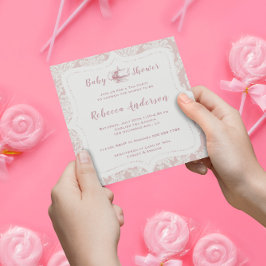 Vintages französisches Rosa Damasee Kinderdusche T Einladung