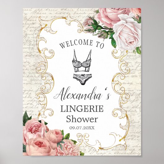 Vintages französisches Rosa Roses Lingerie Dusche Poster (Vorne)