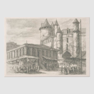 Vintages französisches Schloss Etching Paris Decou Seidenpapier