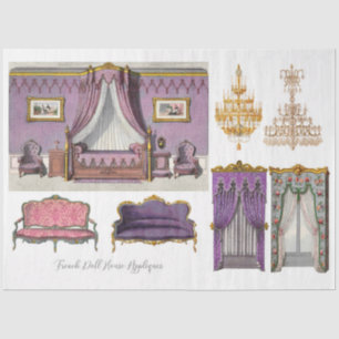 Vintages französisches Schloss Lila Doll House Dec Seidenpapier