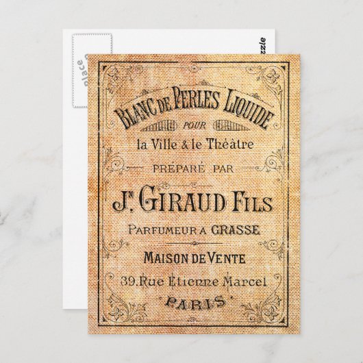 Vintages französisches Schönheitslabel Postkarte (Vorne/Hinten)