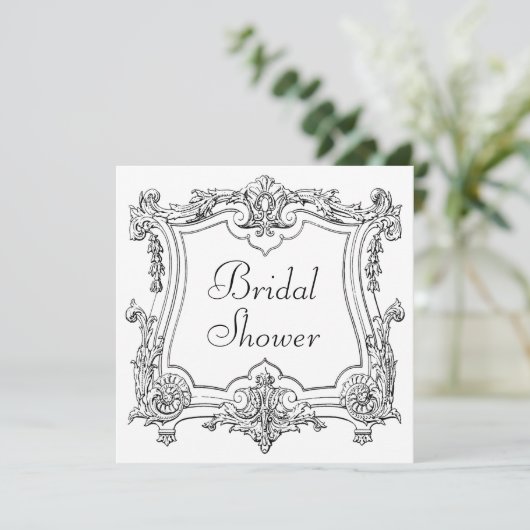 Vintages französisches Scroll Brautparty Doppelsei Einladung (Stehend Vorderseite)