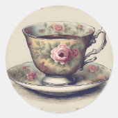 Vintages französisches Shabby Chic Blumenkohl-Teez Runder Aufkleber (Vorderseite)