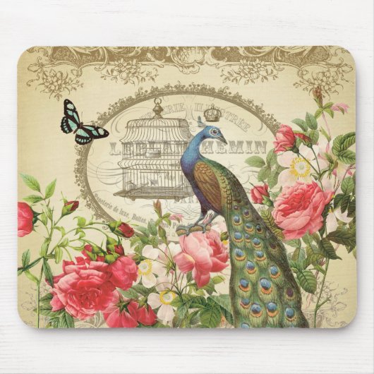 Vintages französisches Shabby Chic Peacock Mousepad (Vorne)