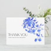 Vintages französisches Toile Blue Floral Brautpart Dankeskarte (Stehend Vorderseite)