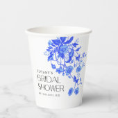 Vintages französisches Toile Blue Floral Brautpart Pappbecher (Vorderseite)