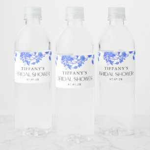 Vintages französisches Toile Blue Floral Brautpart Wasserflaschenetikett