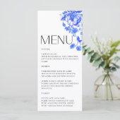 Vintages französisches Toile Floral Blue Brautpart Menükarte (Stehend Vorderseite)