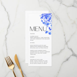 Vintages französisches Toile Floral Blue Brautpart Menükarte