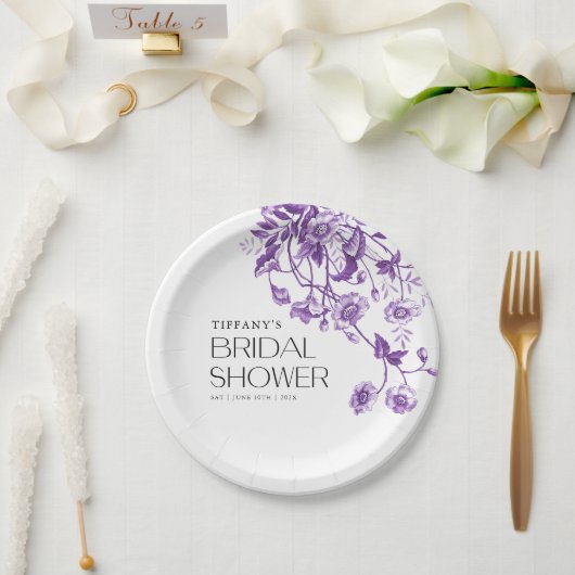 Vintages französisches Toile Lila Brautparty Pappteller (Hochzeit)