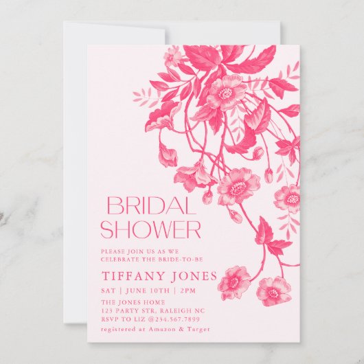 Vintages französisches Toilrosa Brautparty Einladung (Vorderseite)