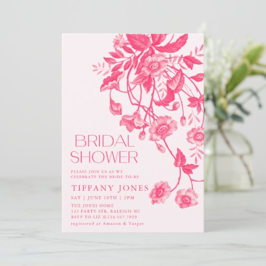 Vintages französisches Toilrosa Brautparty Einladung (Stehend Vorderseite)