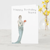 Vintages Frauenkleid Barbier Art Deco Geburtstag Karte (Gelbe Blume)