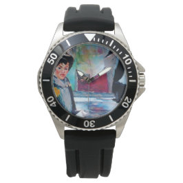 Vintages Frauenportrait mit Abstraktem Hintergrund Armbanduhr