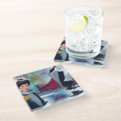 Vintages Frauenportrait mit Abstraktem Hintergrund Glasuntersetzer (Schrägansicht)