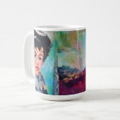 Vintages Frauenportrait mit Abstraktem Hintergrund Kaffeetasse (Vorderseite Links)