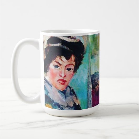 Vintages Frauenportrait mit Abstraktem Hintergrund Kaffeetasse (Links)