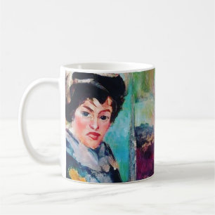 Vintages Frauenportrait mit Abstraktem Hintergrund Kaffeetasse
