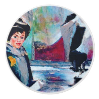 Vintages Frauenportrait mit Abstraktem Hintergrund Keramikknauf